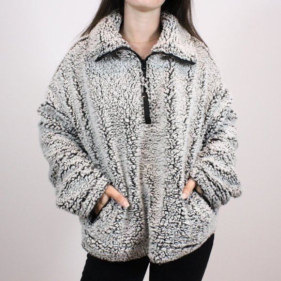 *Thread + Supply 3/4 Zip Grey Teddy Sweater - Picture 1 of 10